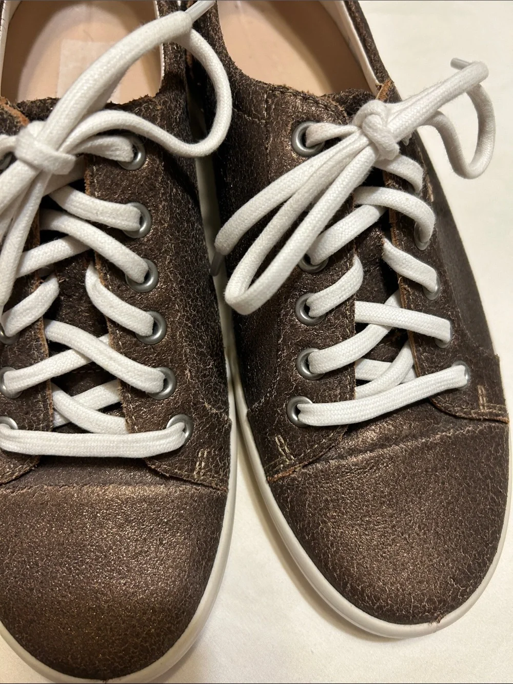 Ecco Women's Dark Brown Suede Lace-Up Sneakers with White Laces